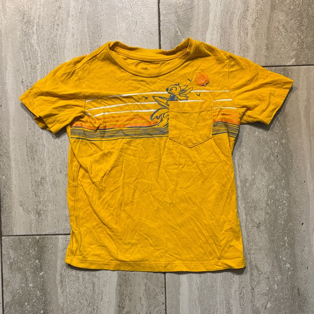 Disney Yellow Striped Pocket Tee with Surf Accent
